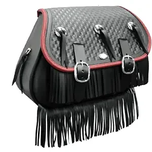 Boss Bags Close Fitting  #37 Model Braided Lid, Fringed w/ Conchos (Red Trim Shown) for Softail Models 1 Final Sale