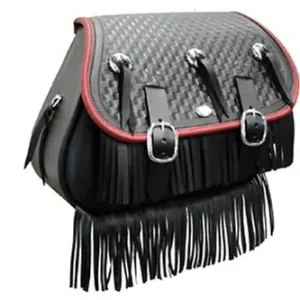 Boss Bags Close Fitting  #37 Model Braided Lid, Fringed w/ Conchos (Red Trim Shown) for Softail Models Seasonal Sale
