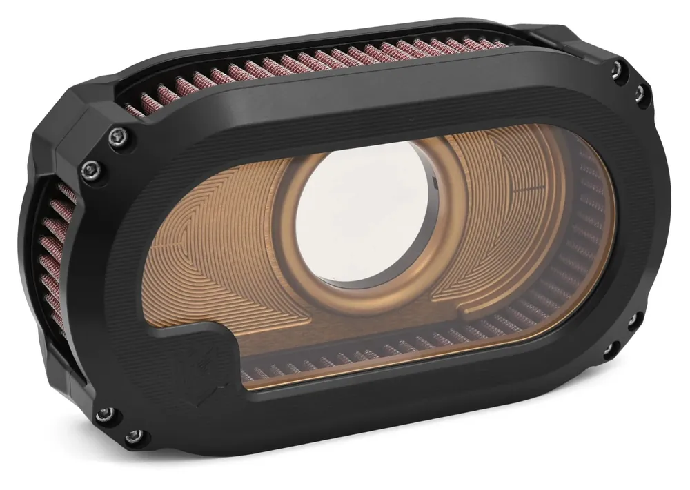 Ken's Factory Next Level Glass Cover Air Cleaner Kit For Harley Milwaukee Eight 2017-2025 Black / Gold [Previously Installed] Premium